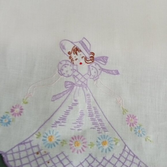 Long Embroider Purple & White Table Runner Cotton Linen Table Antique Vintage - Picture 10 of 10